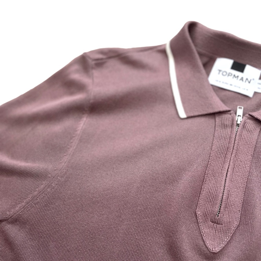 TOPMAN MENS PLUM QUARTER ZIP SLIM FIT POLO SZ MEDIUM